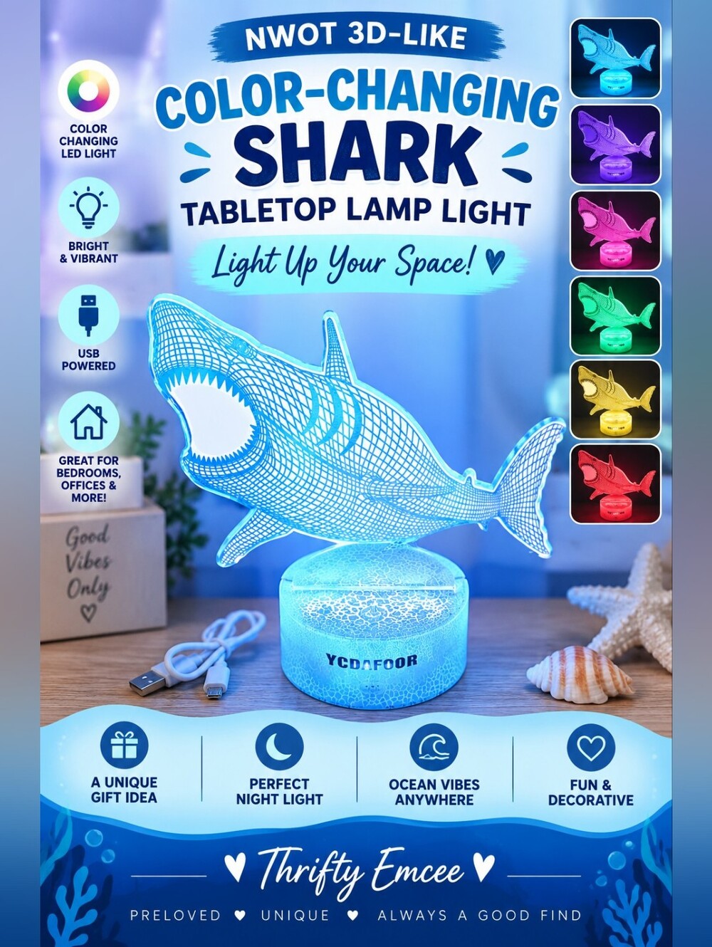 3D Shark LED Table Lamp